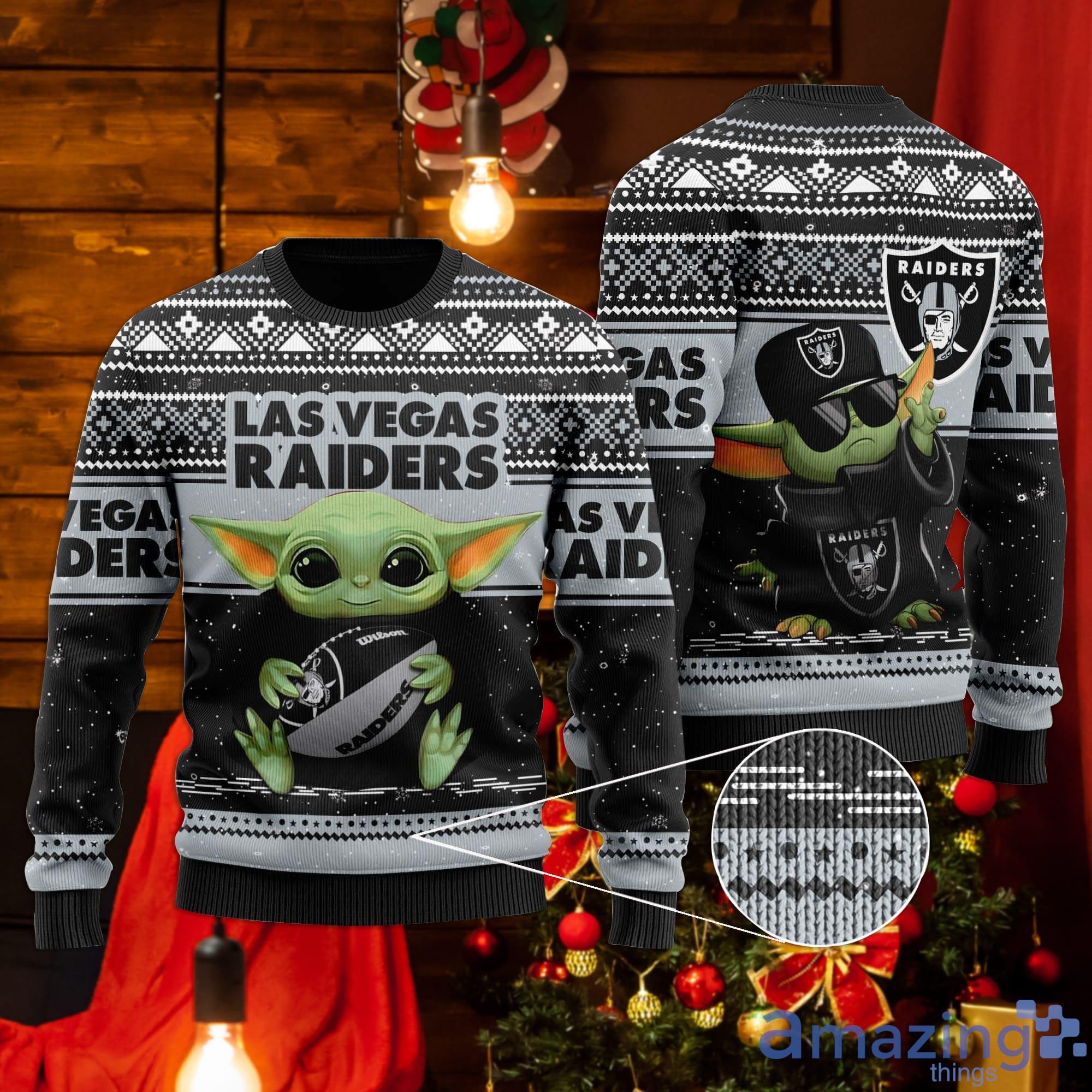 Las Vegas Raiders Baby Yoda Ugly Christmas Sweater Product Photo 1