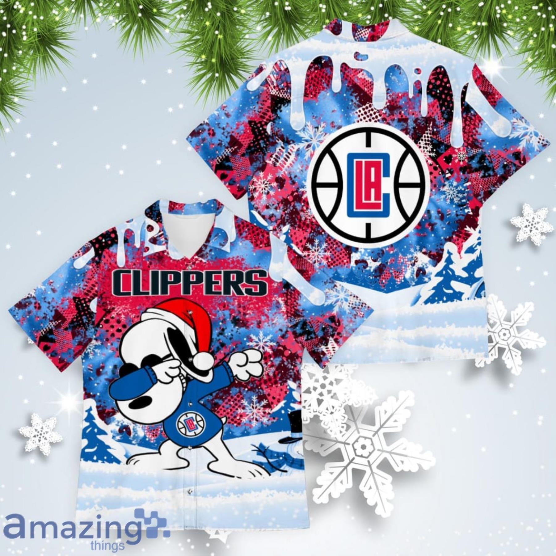 Los Angeles Clippers Snoopy Dabbing The Peanuts American Christmas Dripping Hawaiian Shirt Product Photo 1 Los Angeles Clippers Snoopy Dabbing The Peanuts American Christmas Dripping Hawaiian Shirt Product Photo 1