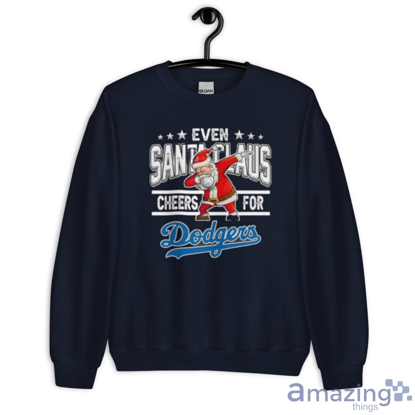 Los Angeles Dodgers Even Santa Claus Cheers For Christmas MLB Shirt image Los Angeles Dodgers Even Santa Claus Cheers For Christmas MLB Shirt - Unisex Crewneck Sweatshirt-1