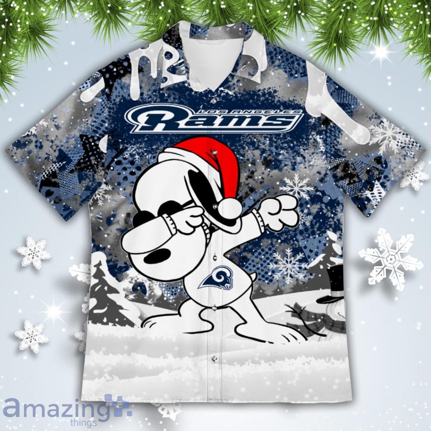 Los Angeles Rams Snoopy Dabbing The Peanuts American Christmas Dripping Hawaiian Shirt image Los Angeles Rams Snoopy Dabbing The Peanuts American Christmas Dripping Hawaiian Shirt Product Photo 2