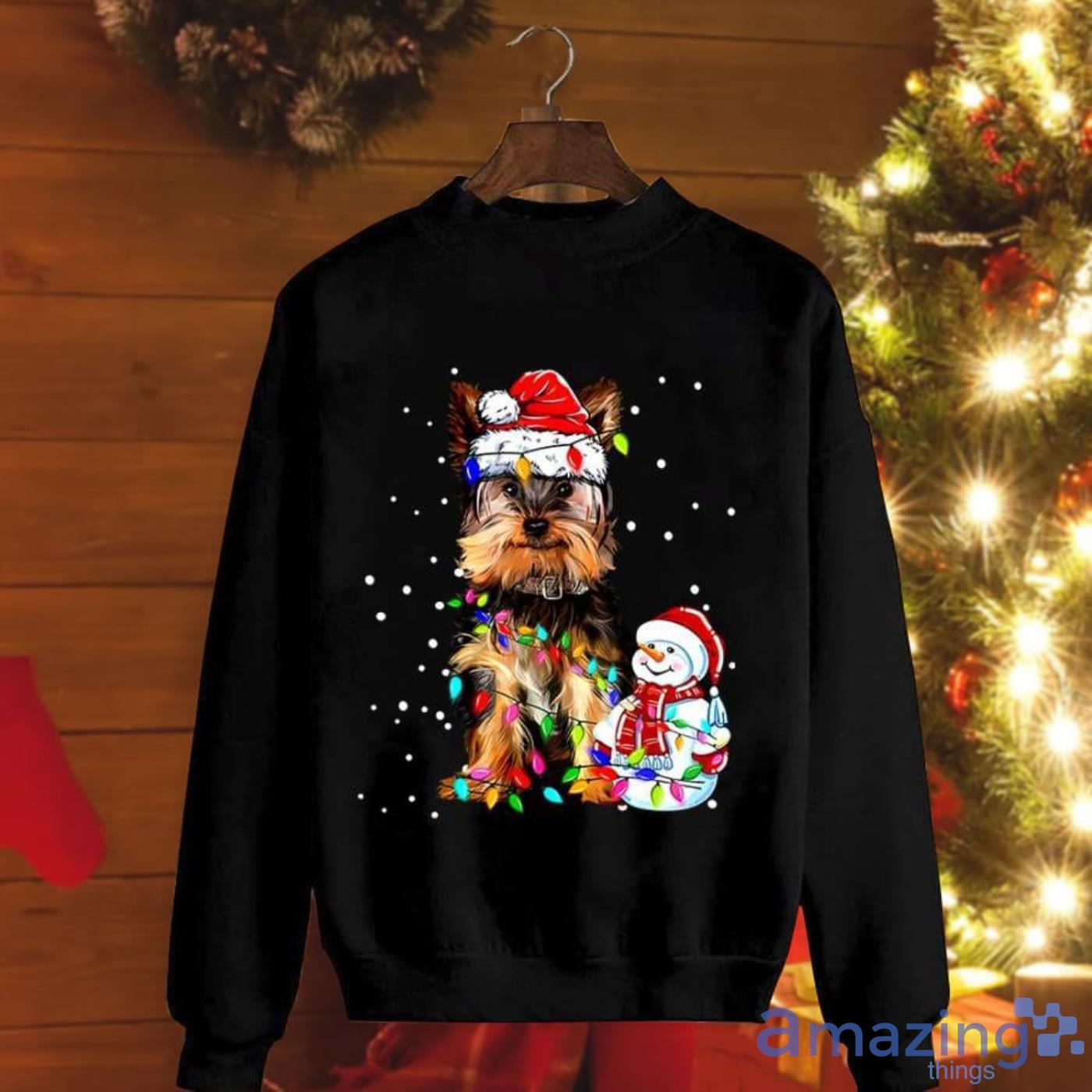 Lovely Yorkshire Terrier Christmas Santa Hat Xmas Lights Yorkie Dog Lovers Christmas Sweatshirt Product Photo 1