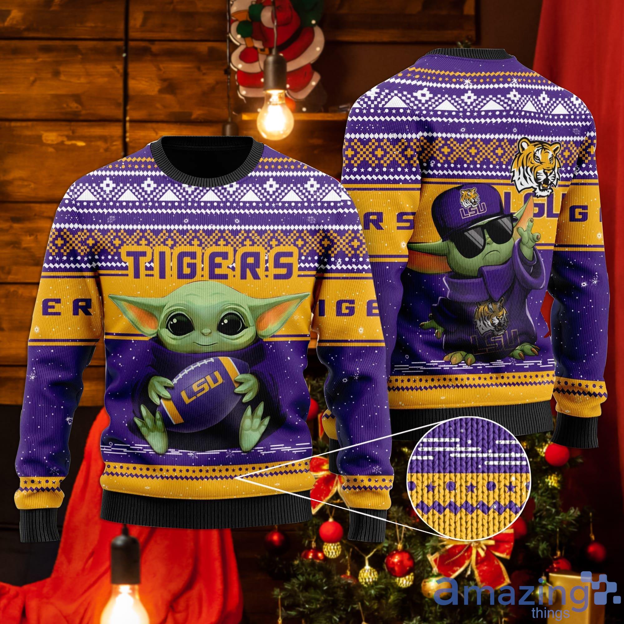 LSU Tigers Baby Yoda Ugly Christmas Sweater Product Photo 1