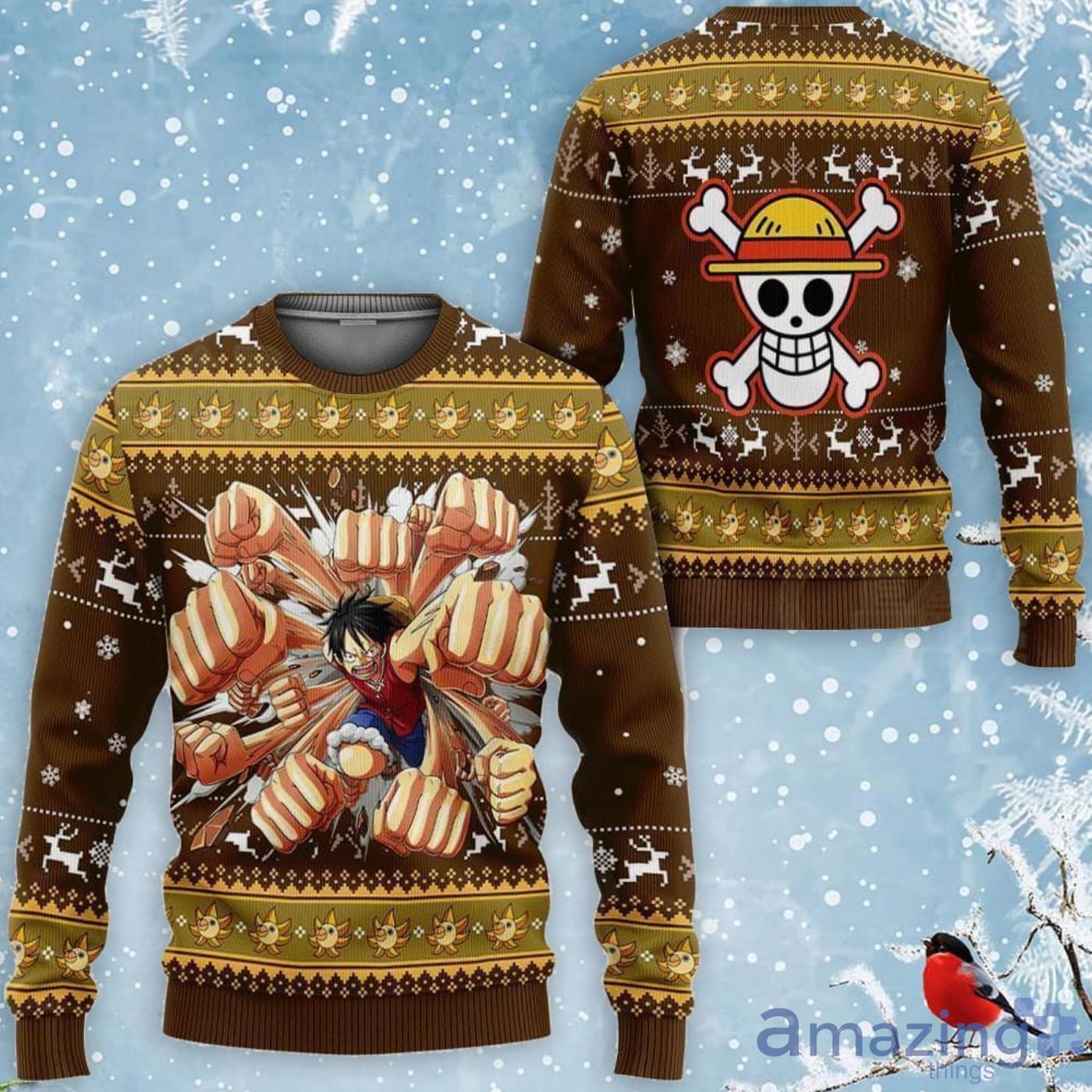 Luffy Gomu Gomu One Piece Ugly Christmas Sweater Product Photo 1