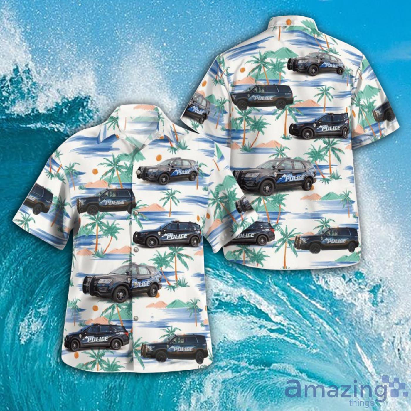 Mead Police Department And Palm Trees Short Sleeves Hawaiian Shirt Product Photo 1