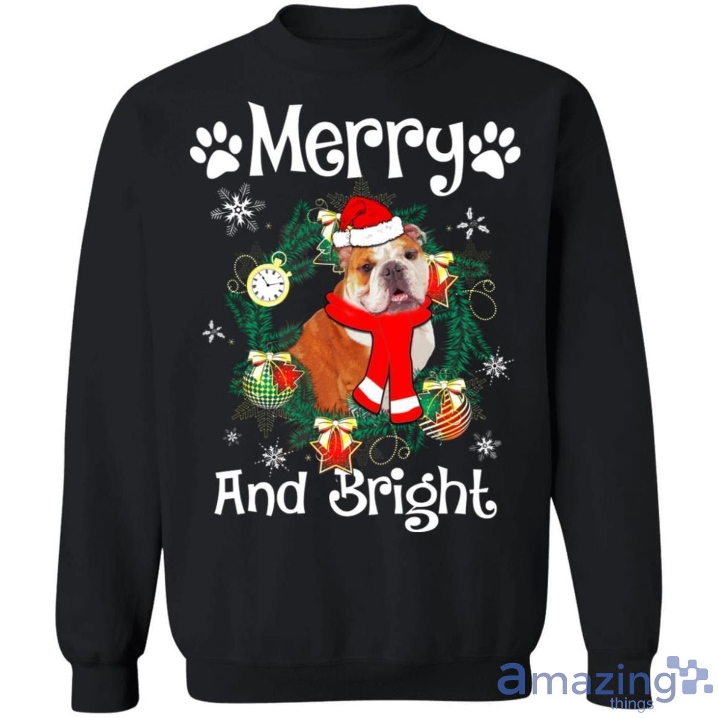 Merry And Bright Bulldog Christmas Sweatshirt Product Photo 1
