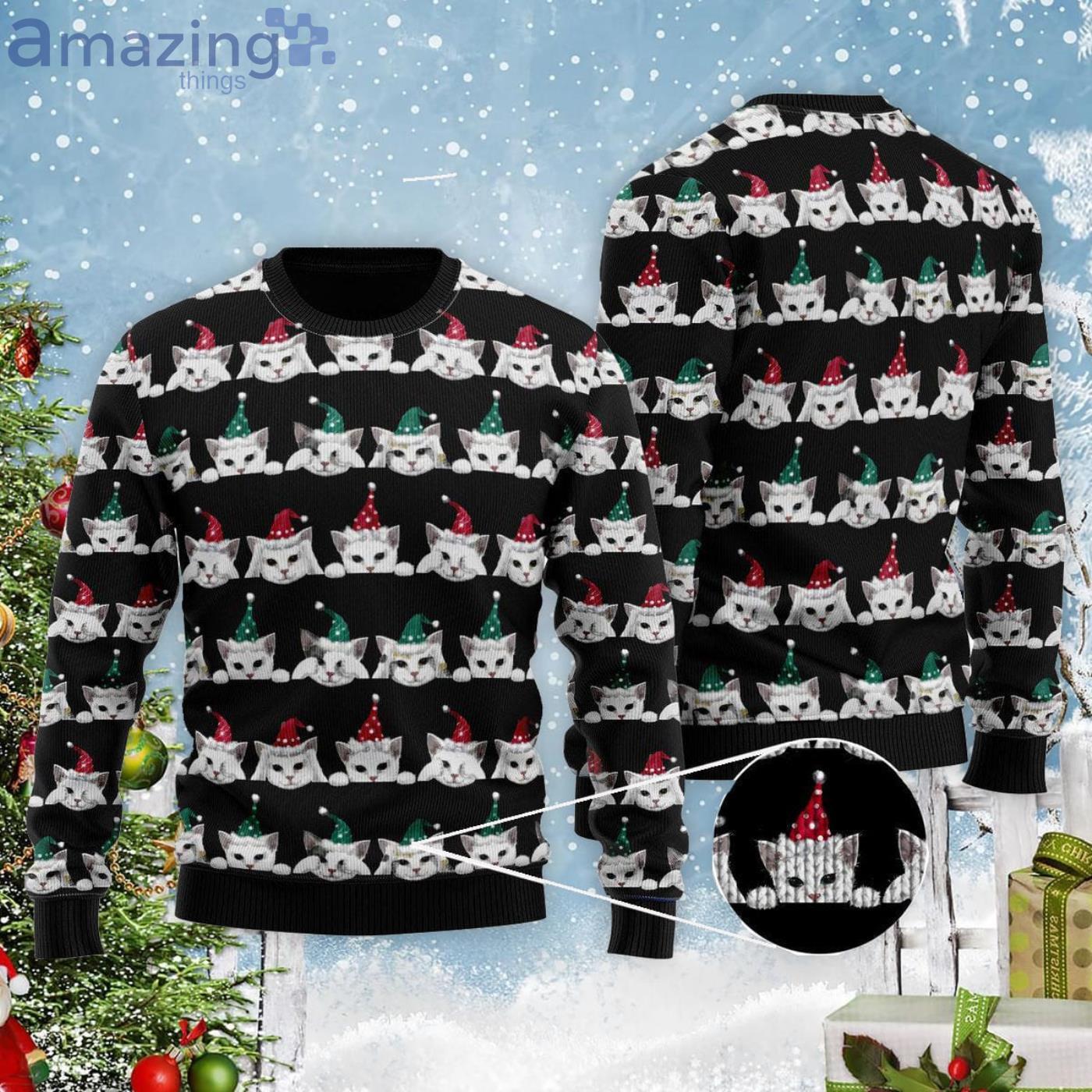 Merry Catmas All Over Printed Ugly Christmas Sweater Product Photo 1