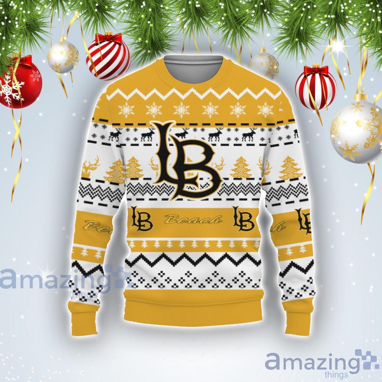 Merry Christmas Snow Pattern Funny Cute Long Beach State 49ers Ugly Christmas Sweater Product Photo 1