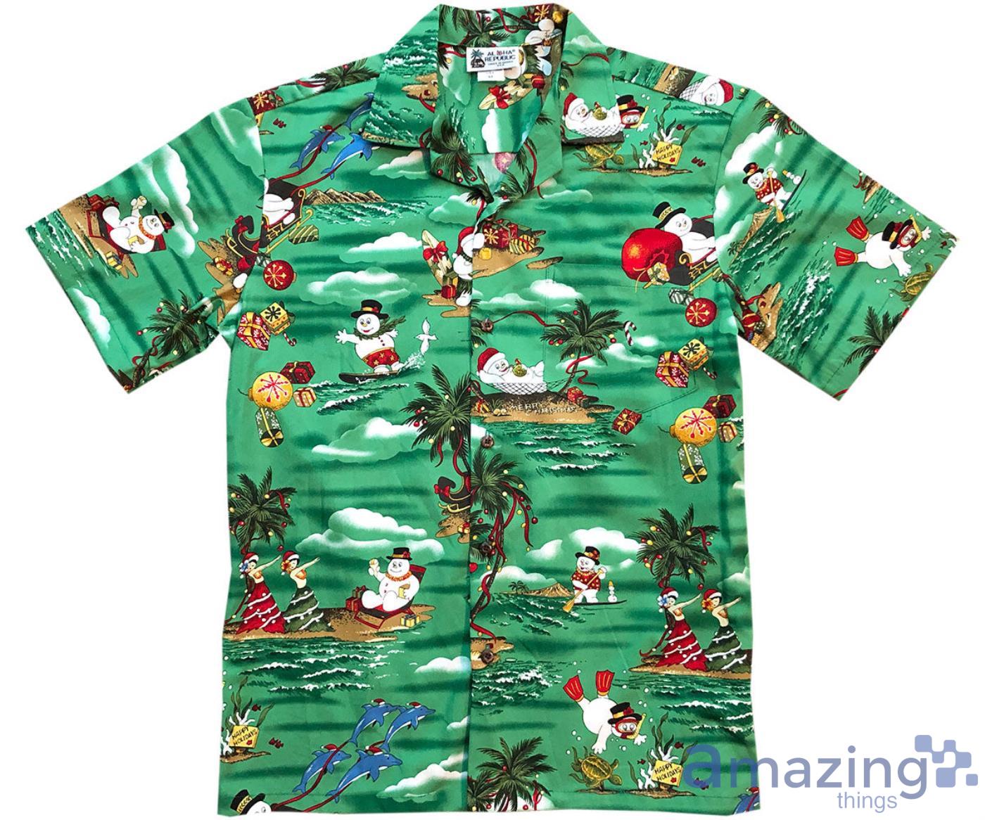 Merry Christmas Snowman Green Frosty Dreams of Hawaii Green Hawaiian Shirt Product Photo 1