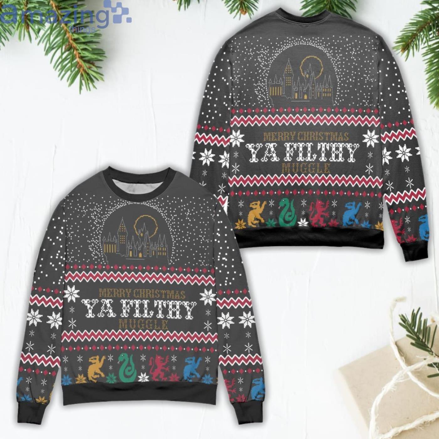 Merry Christmas Ya Filthy Muggle Hogwarts Harry Potter Ugly Christmas Sweater Product Photo 1