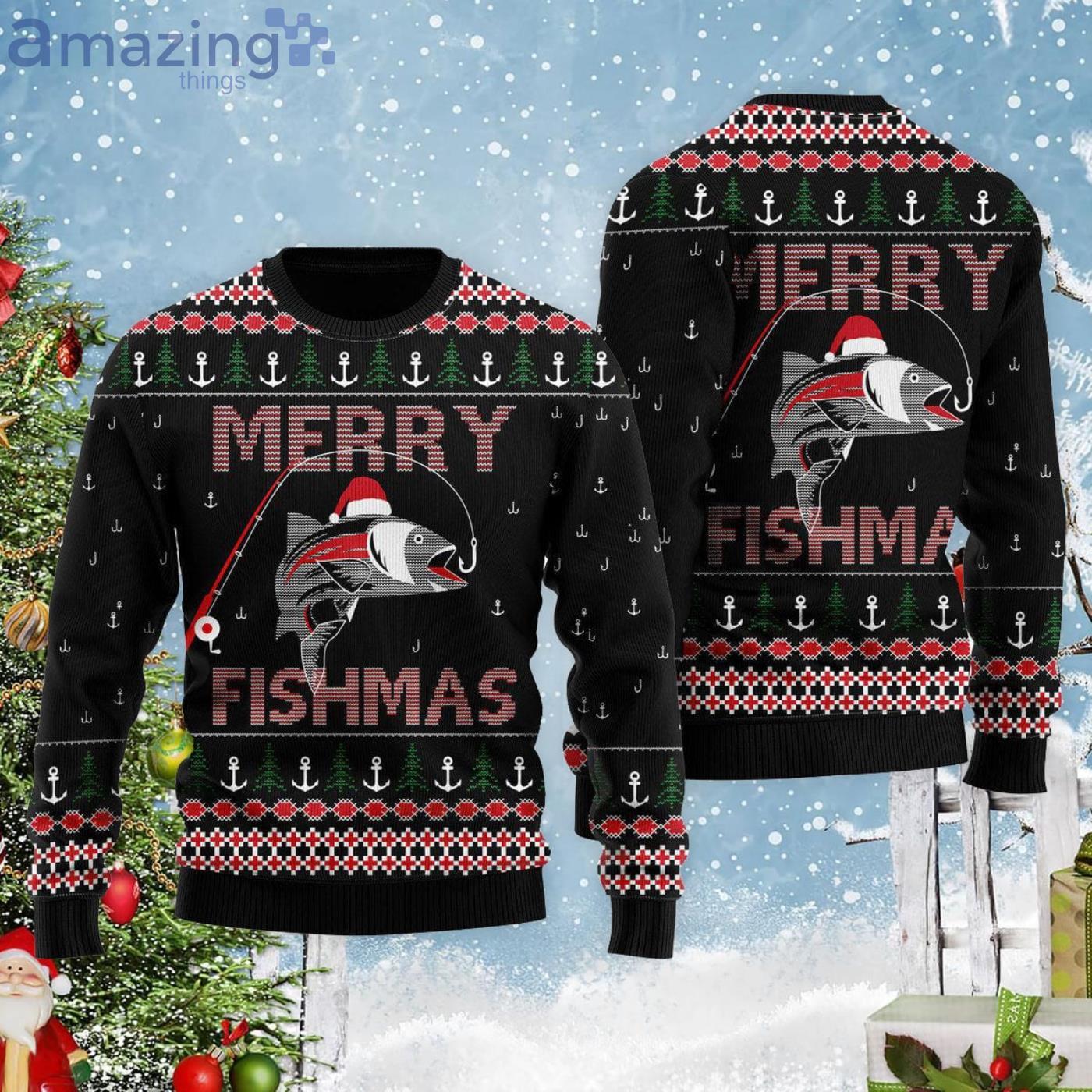 Merry Fishmas Christmas Fift Ugly Christmas Sweater Product Photo 1