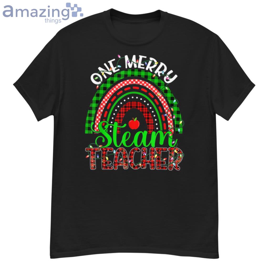 Merry STEAM Teacher Christmas Funny Teacher Rainbow Xmas T-Shirt