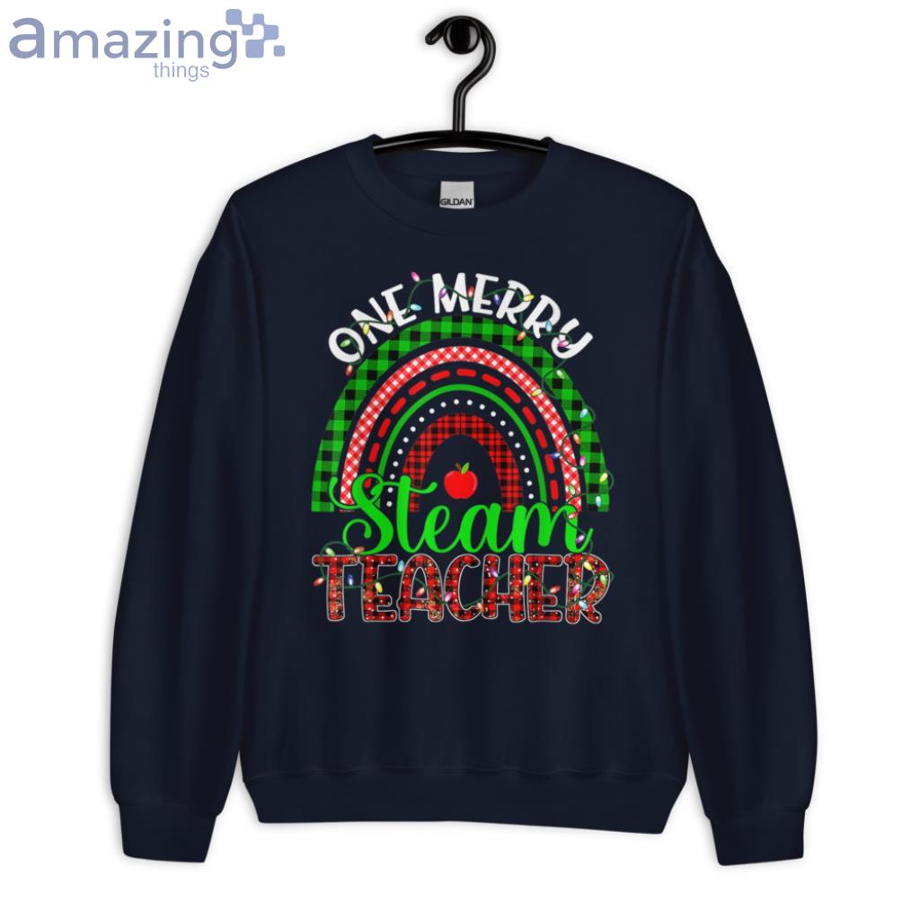 Merry STEAM Teacher Christmas Funny Teacher Rainbow Xmas T-Shirt