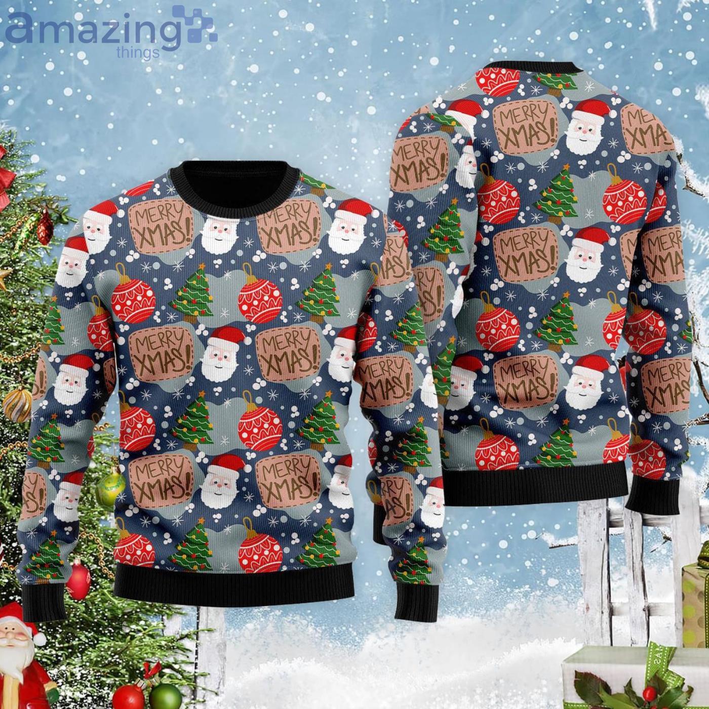 Merry Xmas Funny Santa All Over Print Ugly Christmas Sweater Product Photo 1