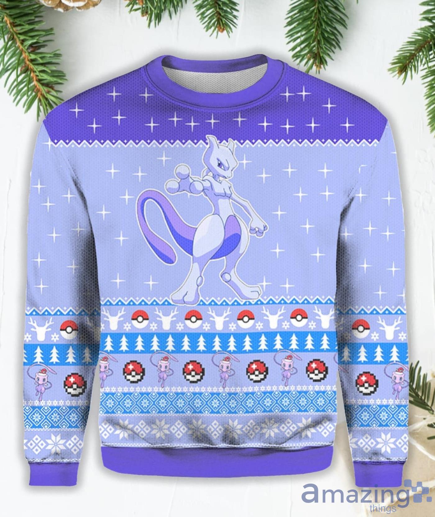 Mewtwo Blue Christmas Believe Ugly Christmas Sweater Product Photo 1