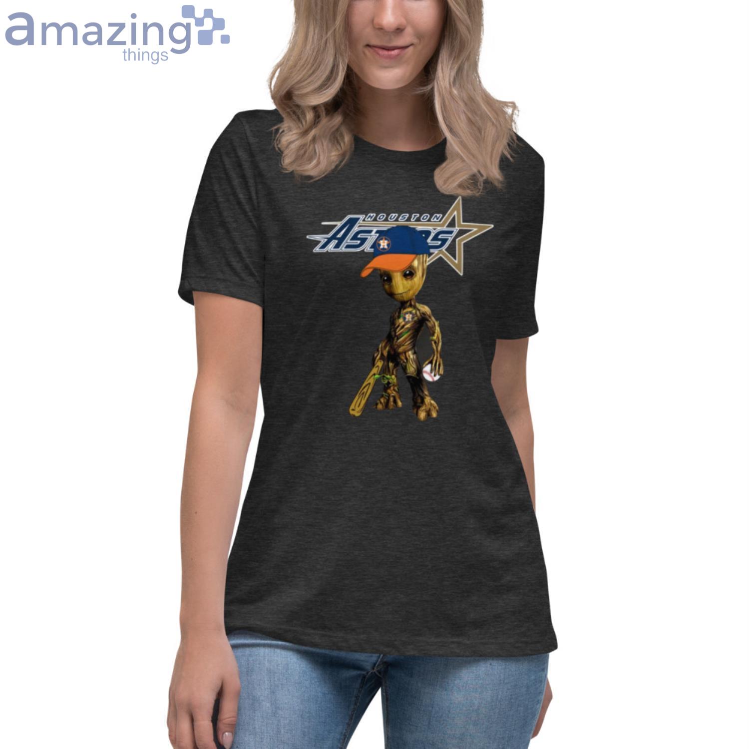 MLB Houston Astros Groot Guardians Of The Galaxy Baseball Shirt image MLB Houston Astros Groot Guardians Of The Galaxy Baseball Shirt - Womens Relaxed Short Sleeve Jersey Tee-1