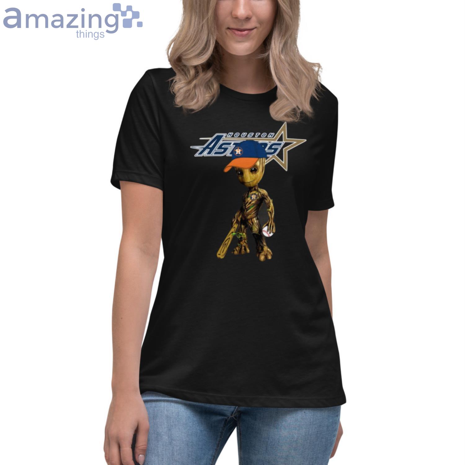 MLB Houston Astros Groot Guardians Of The Galaxy Baseball Shirt image MLB Houston Astros Groot Guardians Of The Galaxy Baseball Shirt - Womens Relaxed Short Sleeve Jersey Tee