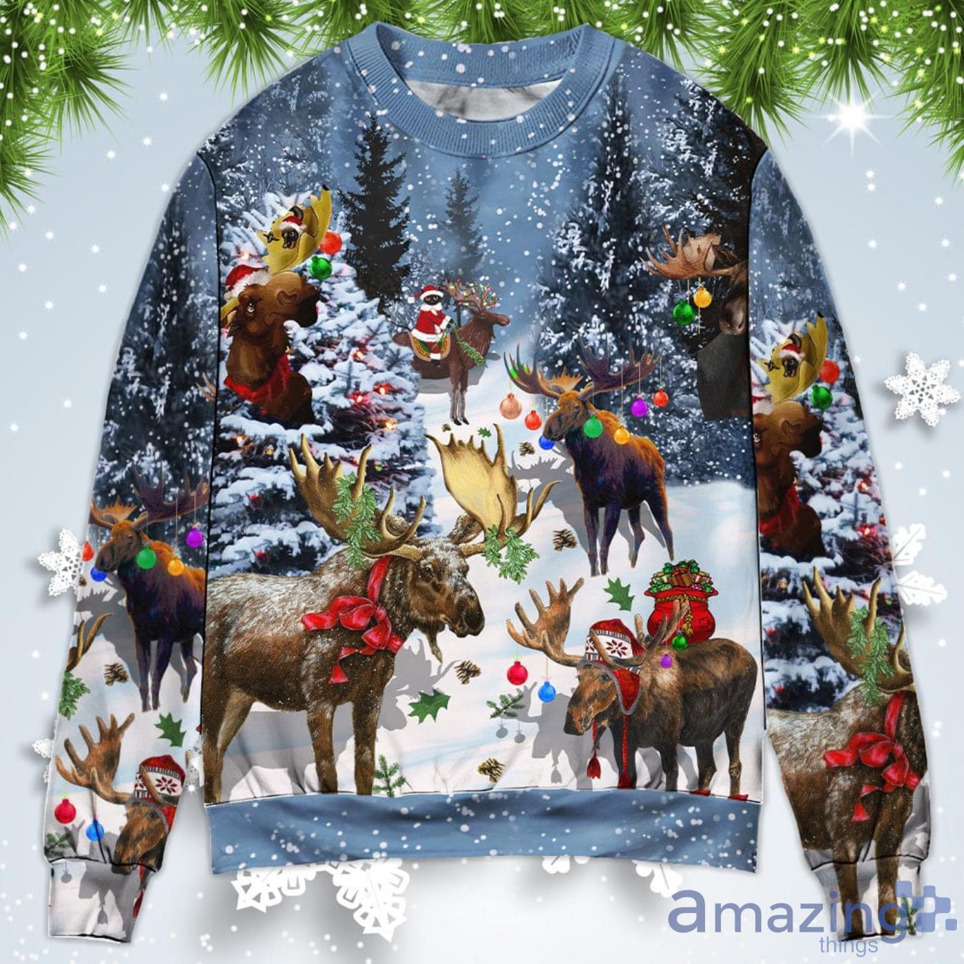Moose Merry Snow Christmas Sweatshirt Sweater Product Photo 1