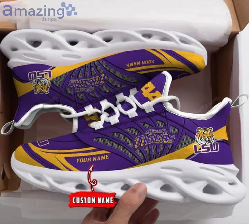 NCAA LSU Tigers Custom Name Purple Max Soul Shoes Gift For Fans Sport Product Photo 1