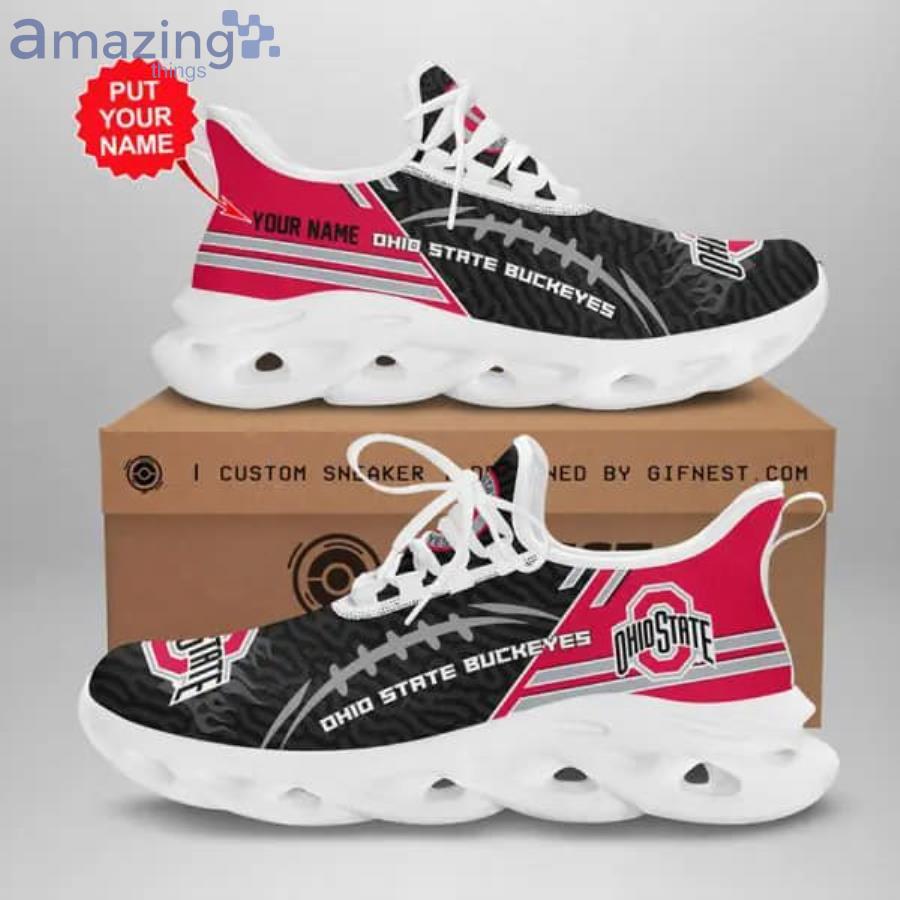 NCAA Ohio State Buckeyes Custom Name White Black Scarlet Max Soul Shoes Gift For Fans Sport Product Photo 1