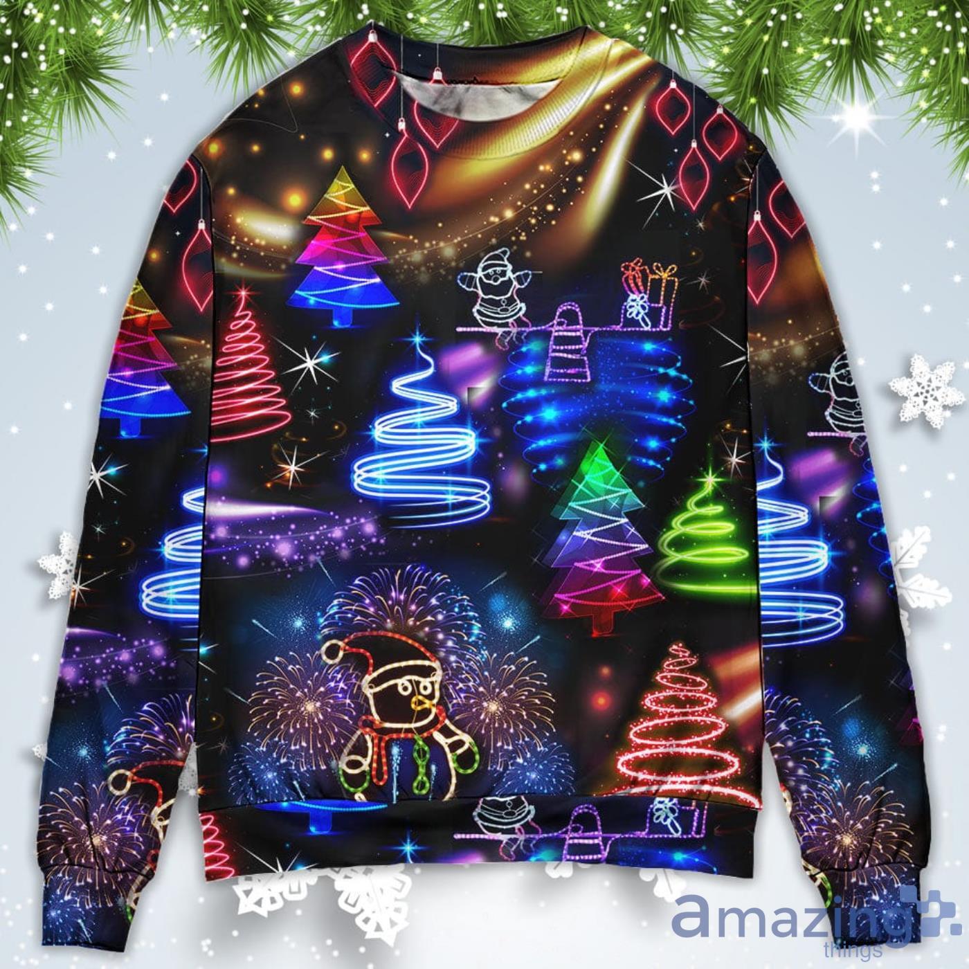 Neon Art Santa And Snowman Christmas Sweatshirt Sweater Product Photo 1