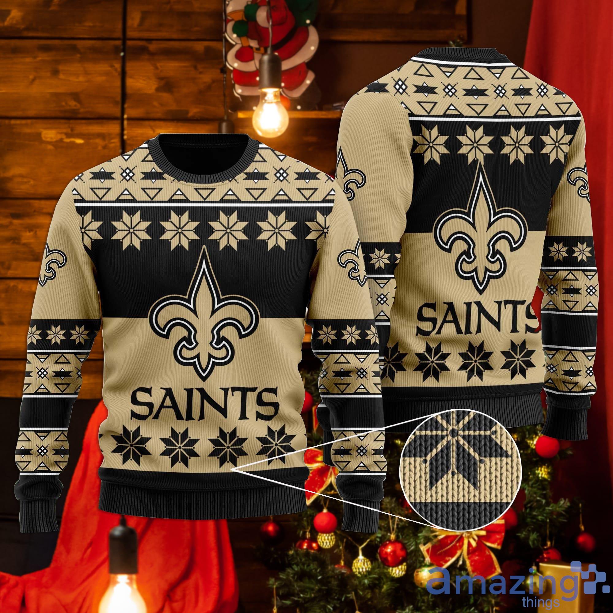 New Orleans Saints Snowflakes Pattern Ugly Christmas  Sweater Product Photo 1