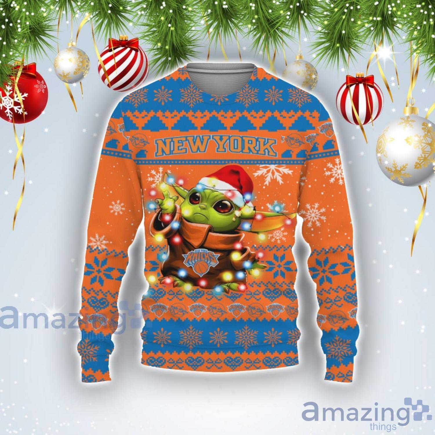 New York Knicks Baby Yoda Star Wars Sports Football American Ugly Christmas Sweater Product Photo 1