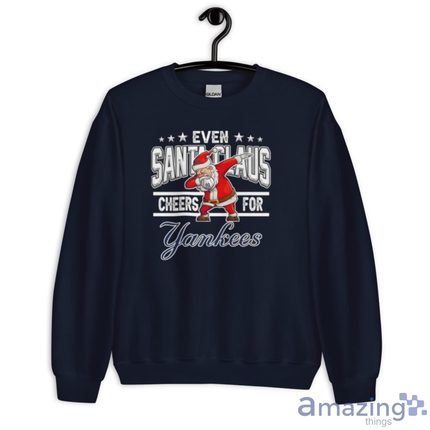 New York Yankees Even Santa Claus Cheers For Christmas MLB Shirt image New York Yankees Even Santa Claus Cheers For Christmas MLB Shirt - Unisex Crewneck Sweatshirt-1
