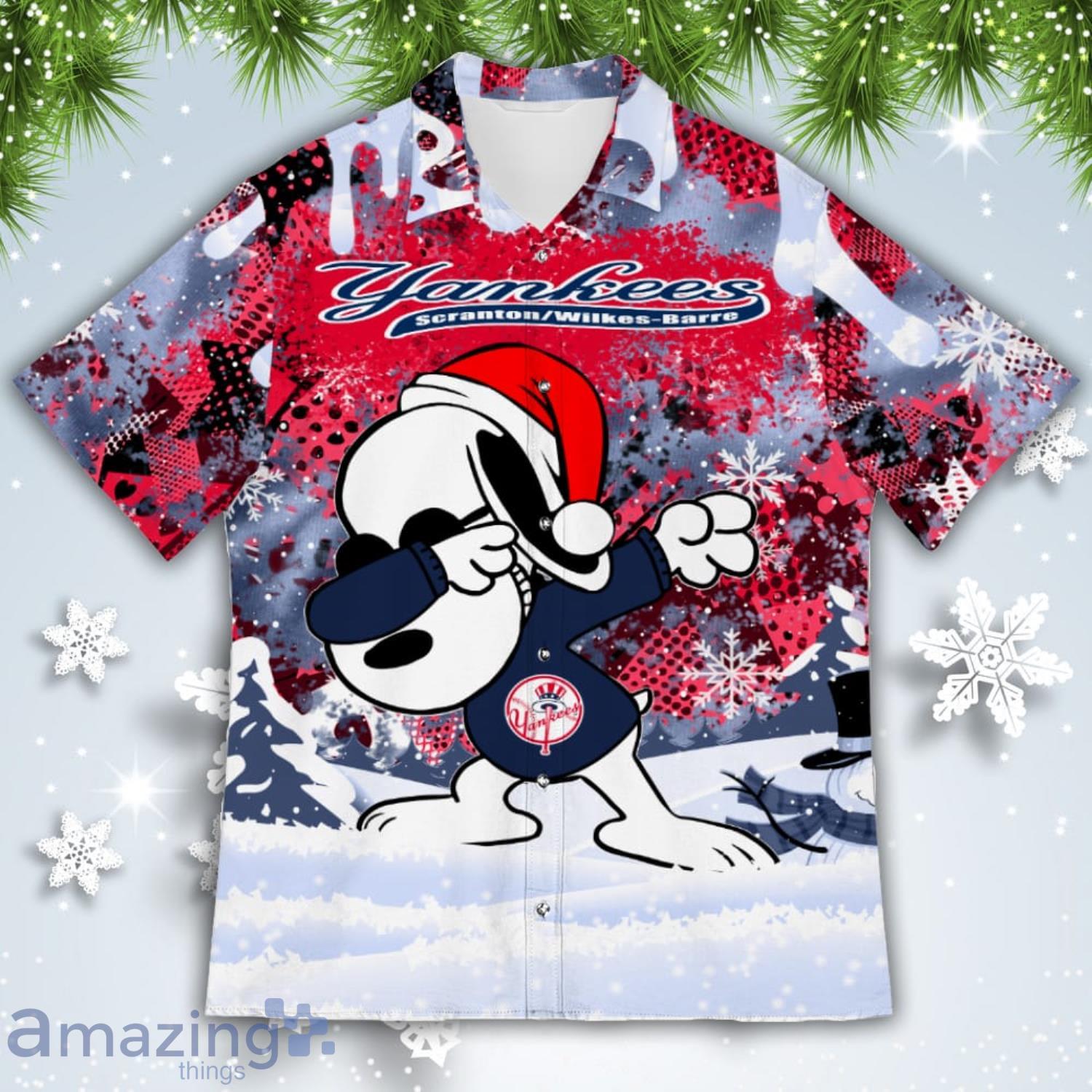New York Yankees Snoopy Dabbing The Peanuts American Christmas Dripping Hawaiian Shirt image New York Yankees Snoopy Dabbing The Peanuts American Christmas Dripping Hawaiian Shirt Product Photo 2