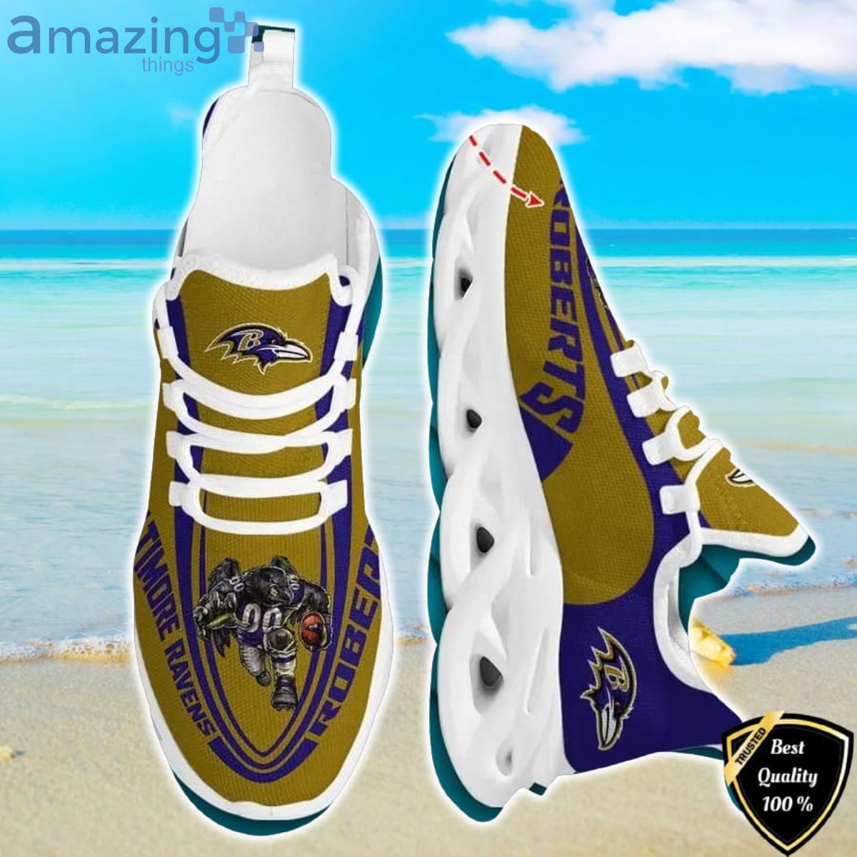 NFL Baltimore Ravens Custom Name Gold Purple Max Soul Shoes Gift For Fans Sport Product Photo 1