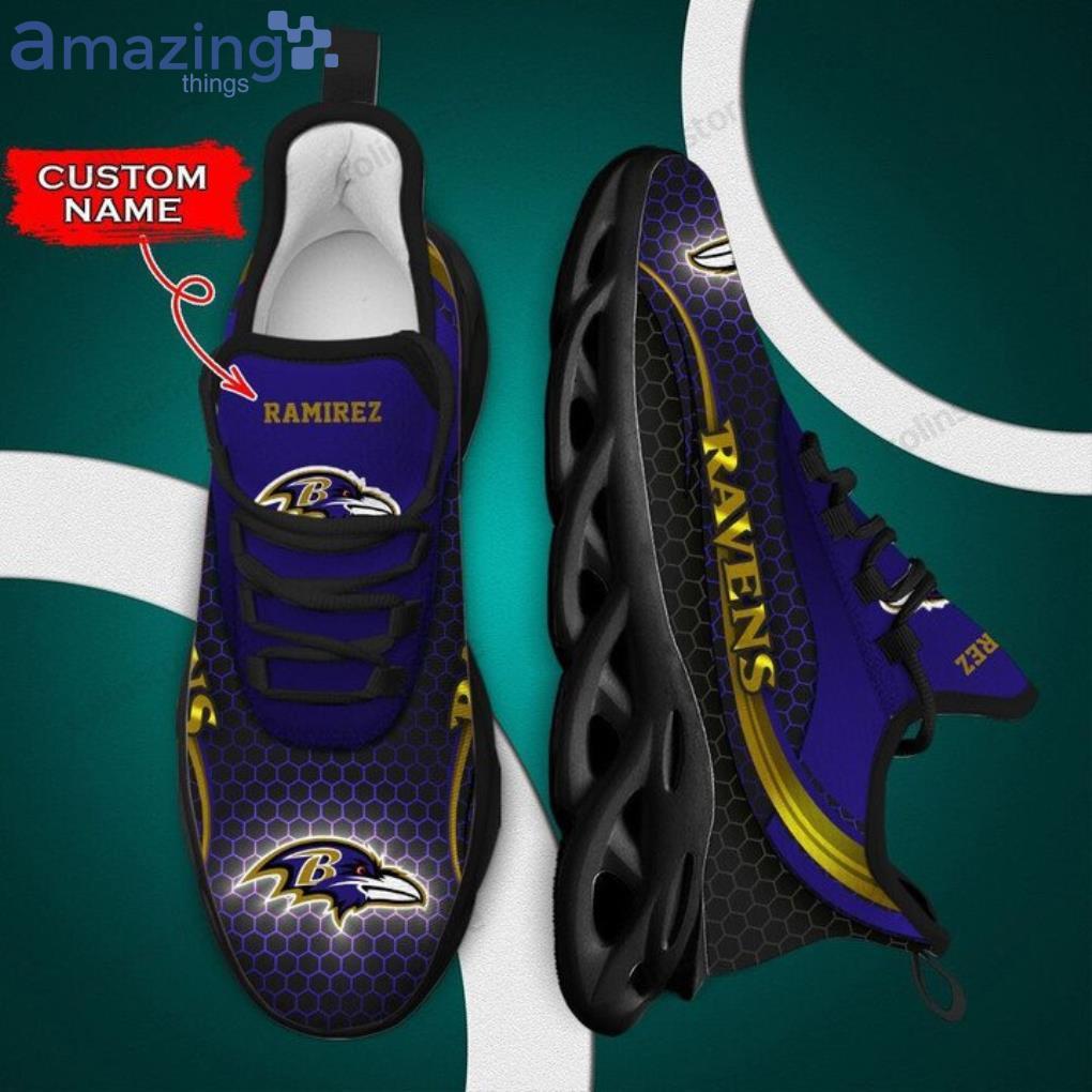 Personalized Name NFL Baltimore Ravens Flame Logo Max Soul Shoes Gift Fans  - Freedomdesign