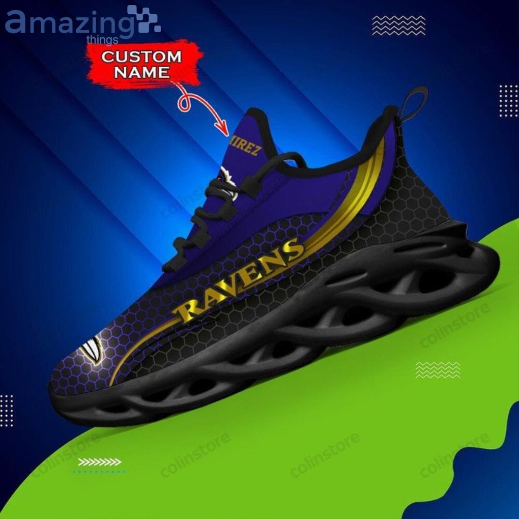 Personalized Name NFL Baltimore Ravens Flame Logo Max Soul Shoes Gift Fans  - Freedomdesign