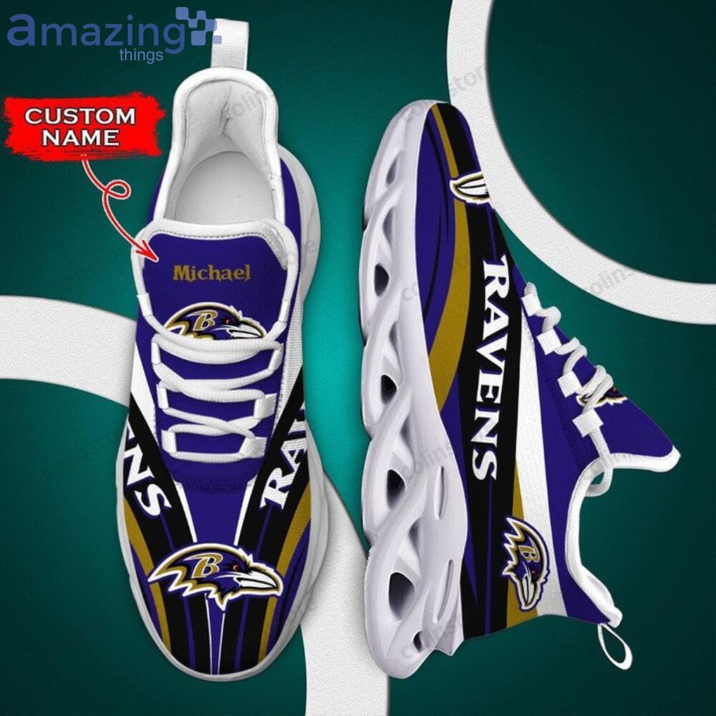 NFL Baltimore Ravens Custom Name Purple Black Max Soul Shoes Gift For Fans Product Photo 1