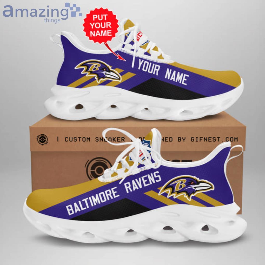 NFL Baltimore Ravens Custom Name Purple Gold Max Soul Shoes Gift For Fans Sport Product Photo 1