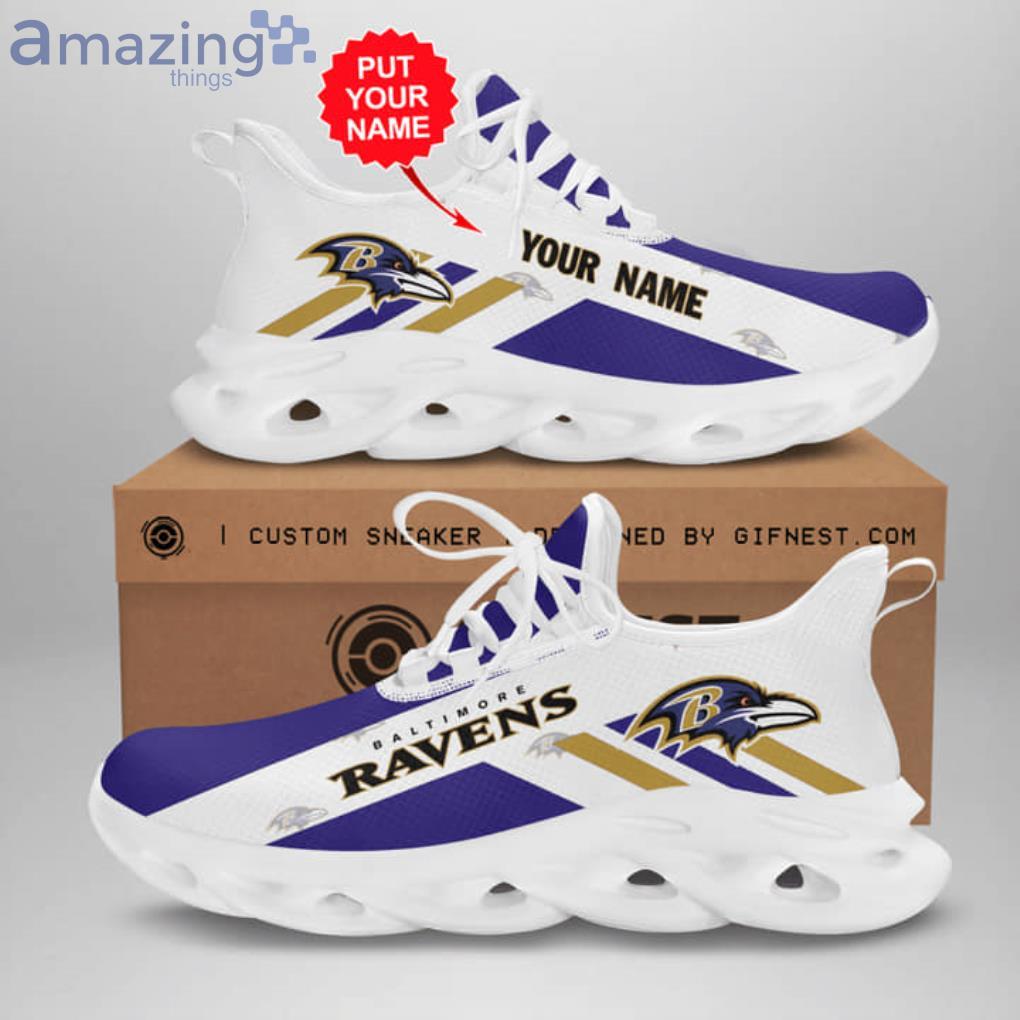 NFL Baltimore Ravens Custom Name White Purple Max Soul Shoes Gift For Fans Sport Product Photo 1