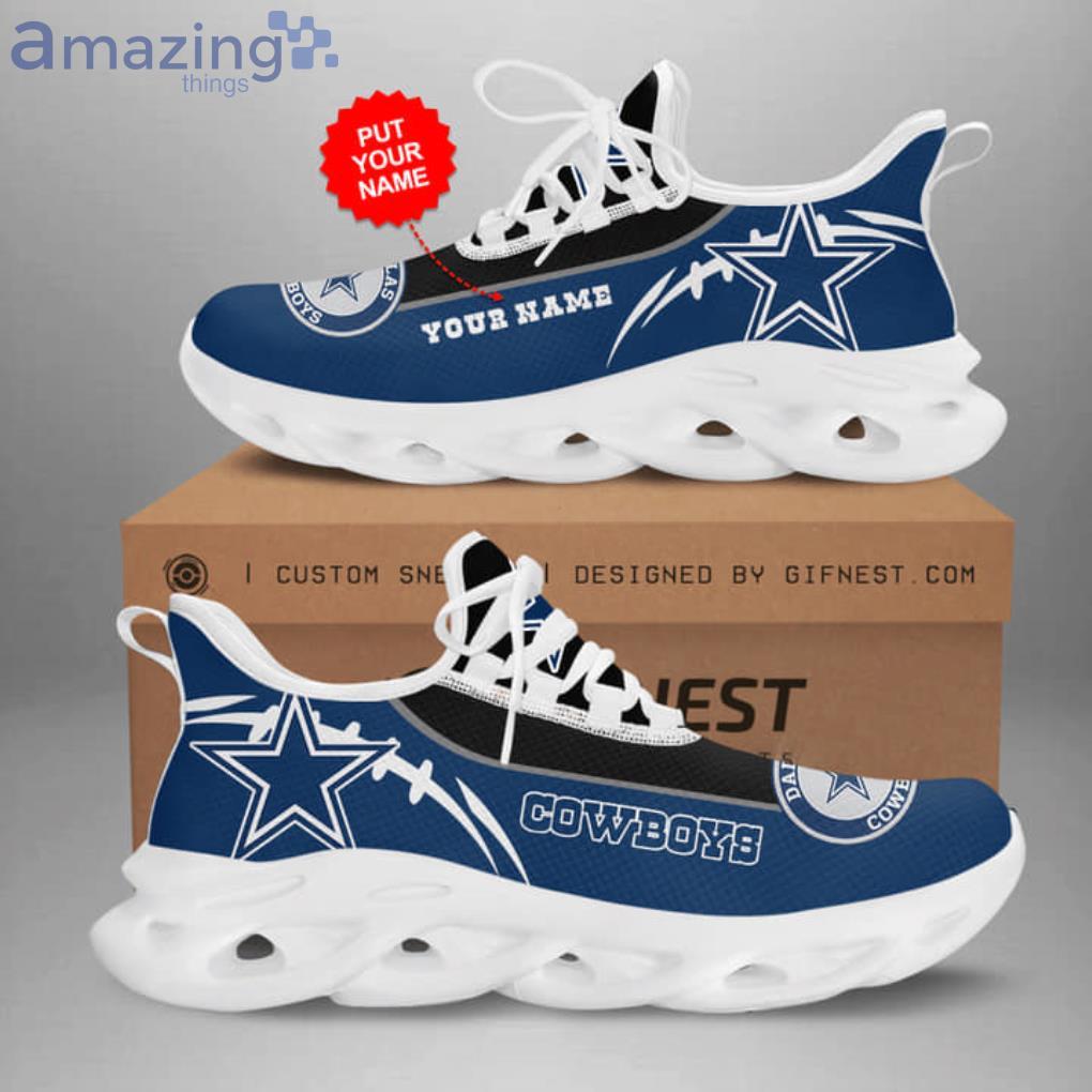 NFL Dallas Cowboys Custom Name Blue Black Rugby Max Soul Shoes Gift For Fans Sport Product Photo 1