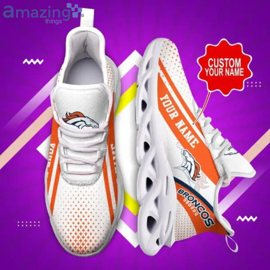 NFL Denver Broncos Custom Name White Orange Max Soul Shoes Gift For Fans Sport Product Photo 1