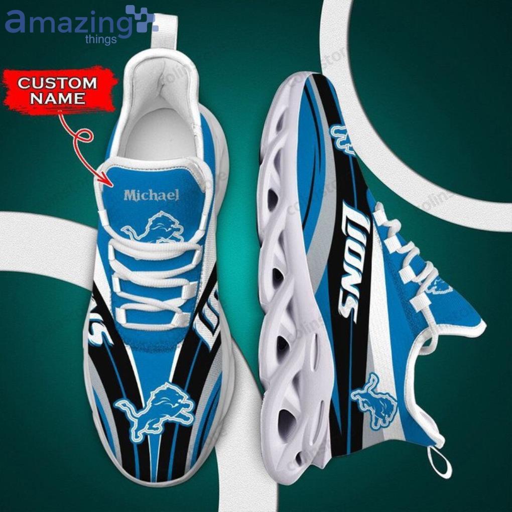 NFL Detroit Lions Custom Name Blue Black Max Soul Shoes Gift For Fans