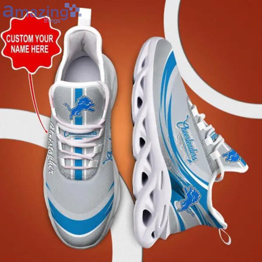 NFL Detroit Lions Custom Name Silver Blue Max Soul Shoes Gift For Fans Sport Product Photo 1