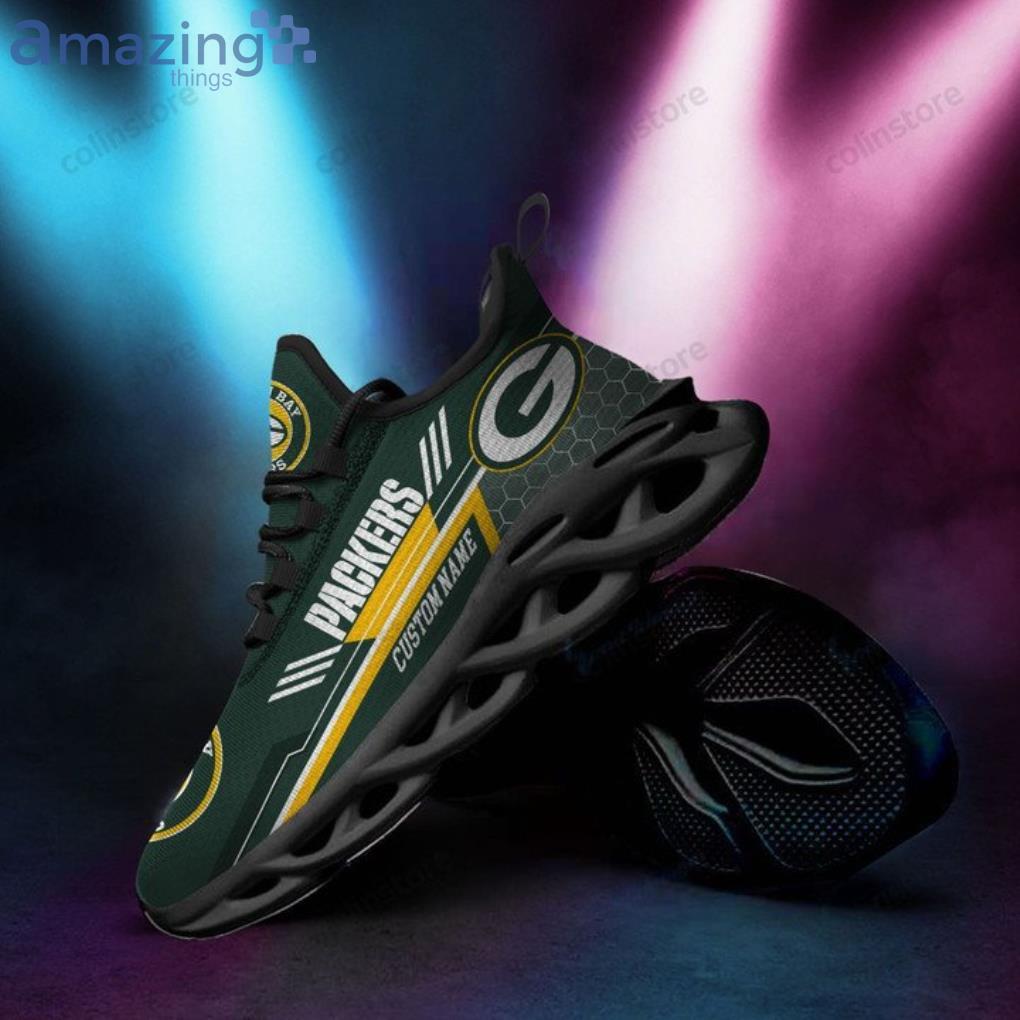 NFL Green Bay Packers Custom Name Green White Stripes Yellow Max Soul Shoes  Gift For Fans Sport