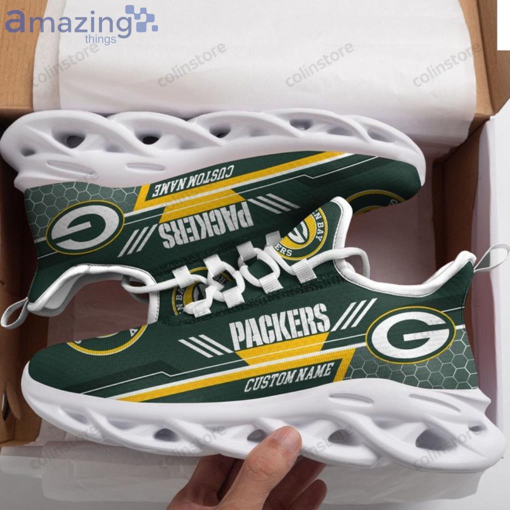 NFL Green Bay Packers Custom Name Green White Stripes Yellow Max Soul Shoes  Gift For Fans Sport