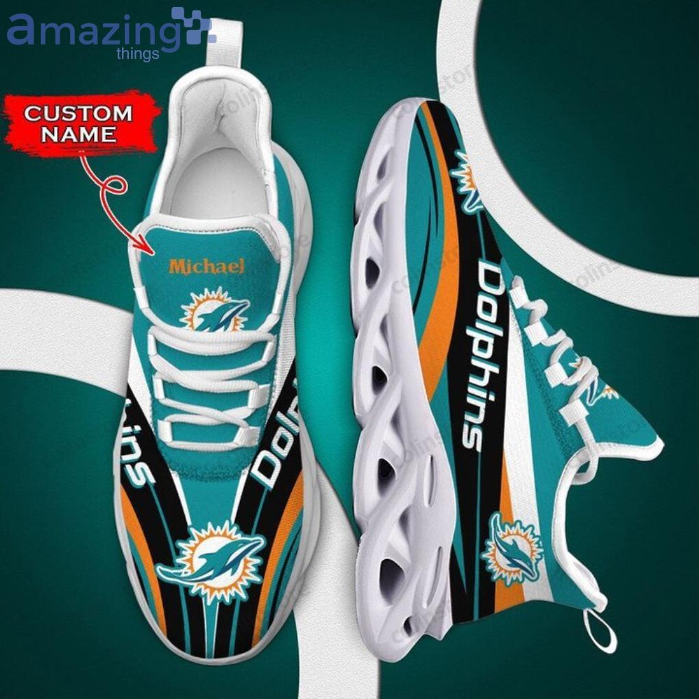 NFL Miami Dolphins Custom Name Aqua Black Max Soul Shoes Gift For Fans Sport Product Photo 1