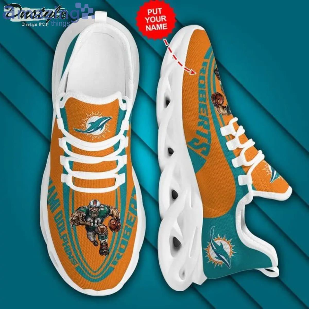 NFL Miami Dolphins Custom Name Orange Aqua Max Soul Shoes Gift For Fans Sport Product Photo 1