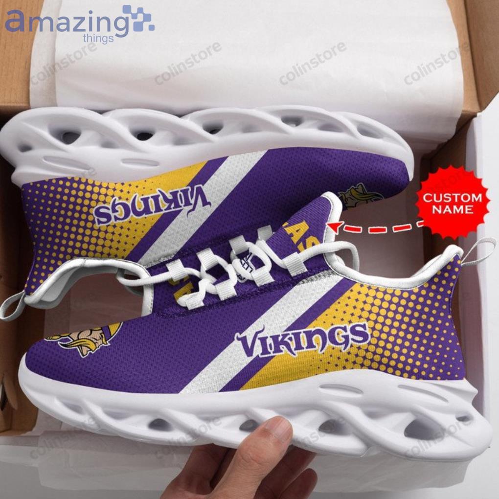NFL Minnesota Vikings Custom Name Purple White Stripes Yellow Max Soul Shoes  Gift For Fans Sport