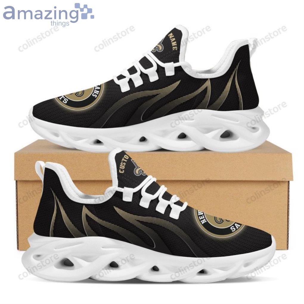 NFL New Orleans Saints Custom Name Black Golden Fire Edition Max Soul Shoes Gift For Fans Sport Product Photo 1