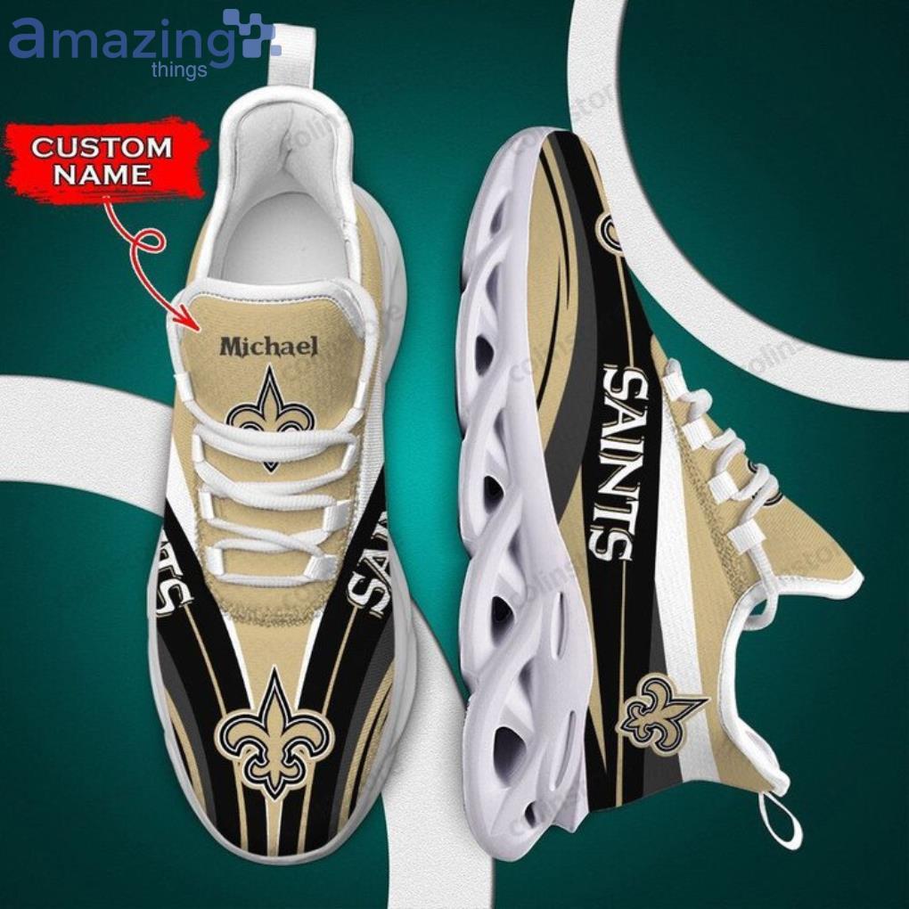 NFL New Orleans Saints Custom Name Golden Black Curve Max Soul Shoes Gift For Fans Sport Product Photo 1