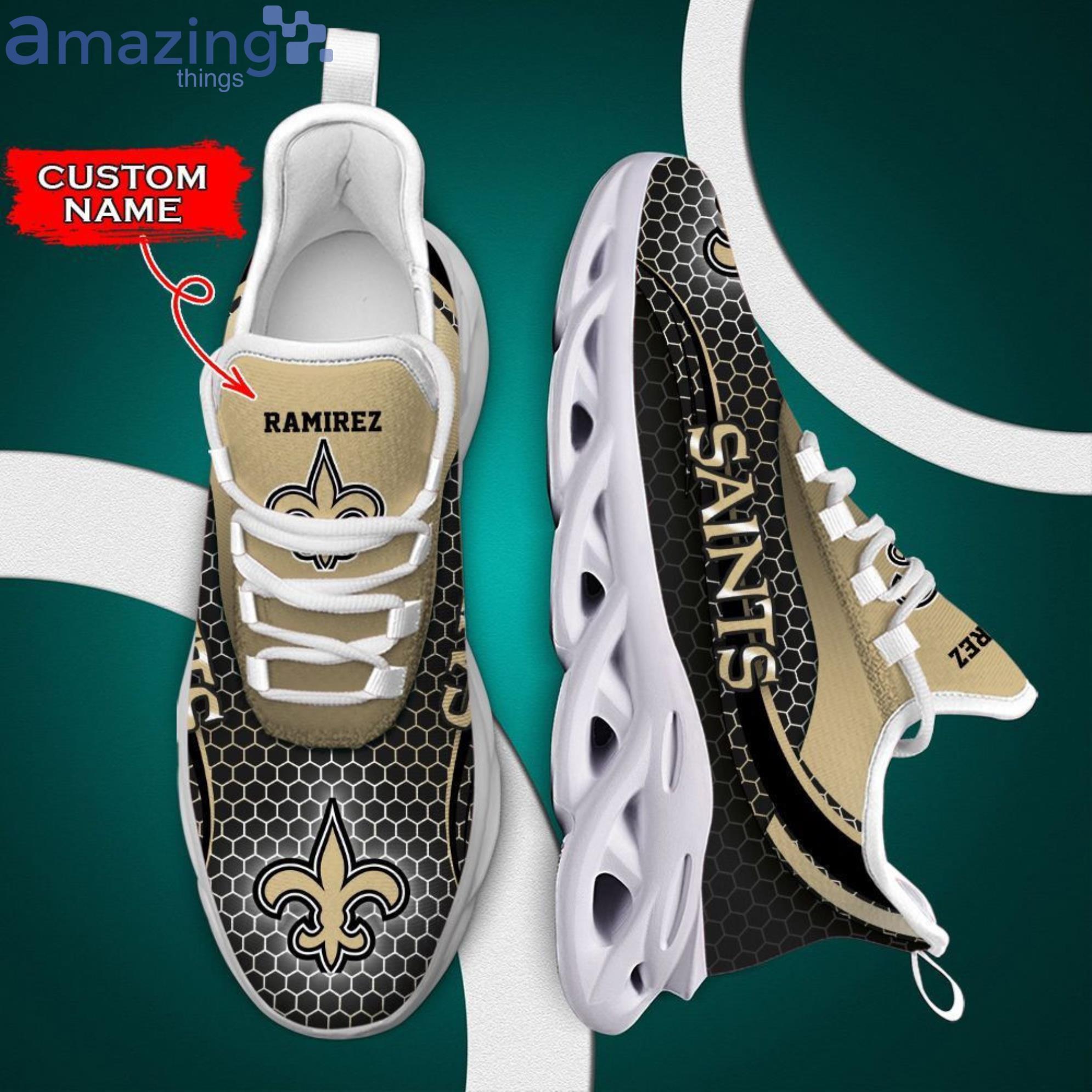 NFL New Orleans Saints Custom Name Metal Hole Max Soul Shoes Gift For Fans Sport Product Photo 1