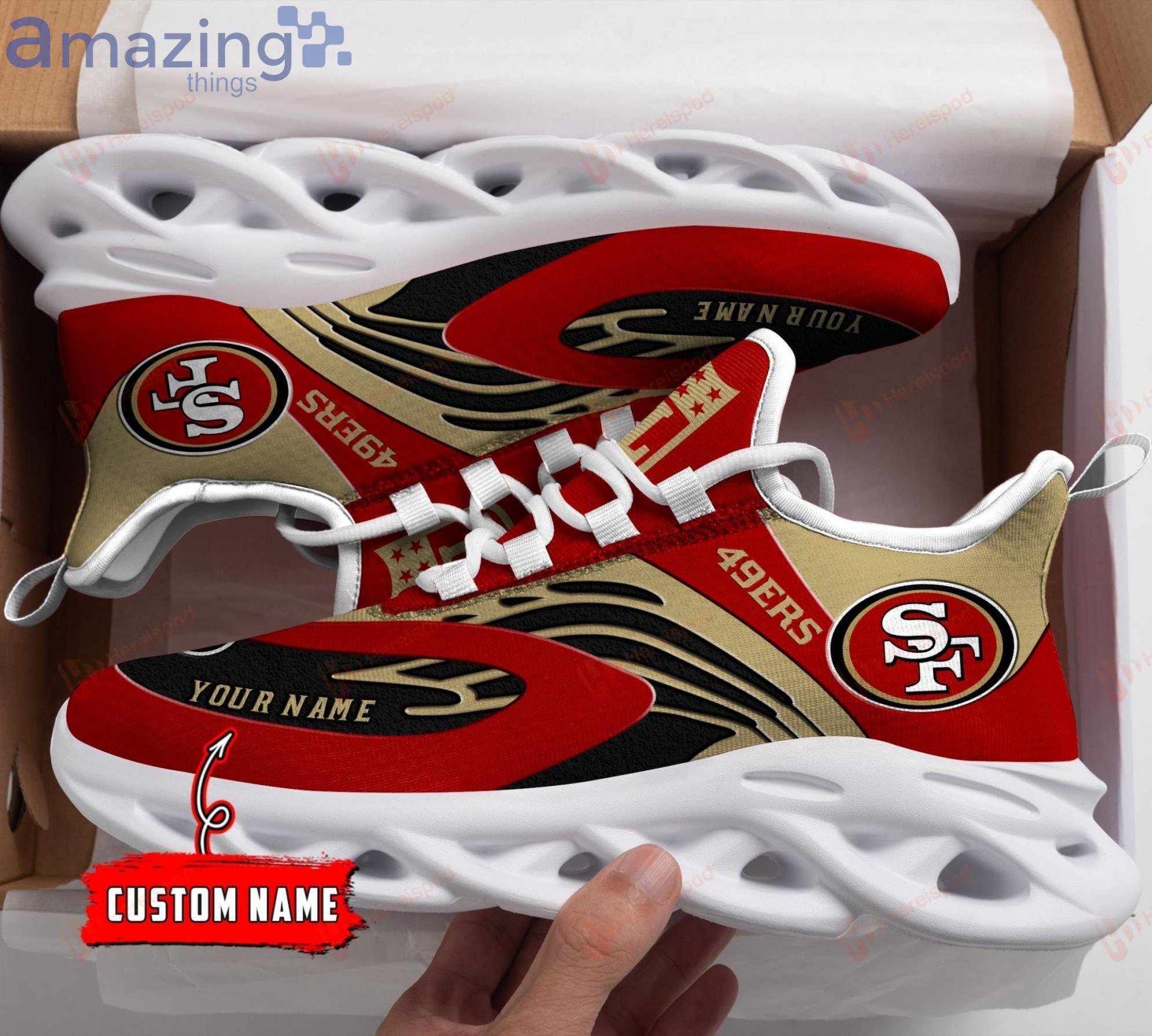 NFL San Francisco 49ers Custom Name Golden Red Black Max Soul Shoes Gift For Fans Sport Product Photo 1