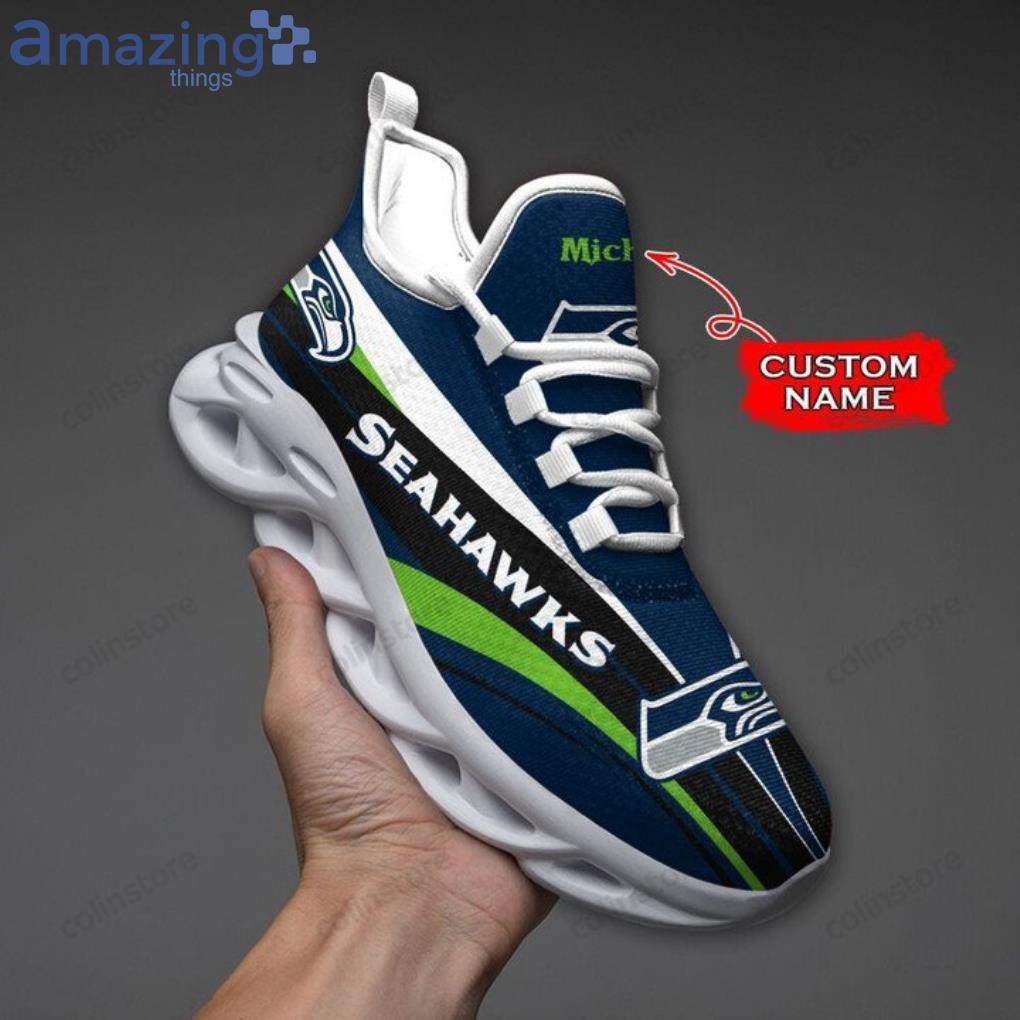 NFL Seattle Seahawks Custom Name Green Navy Air Jordan Hightop Shoes Gift  For Fans