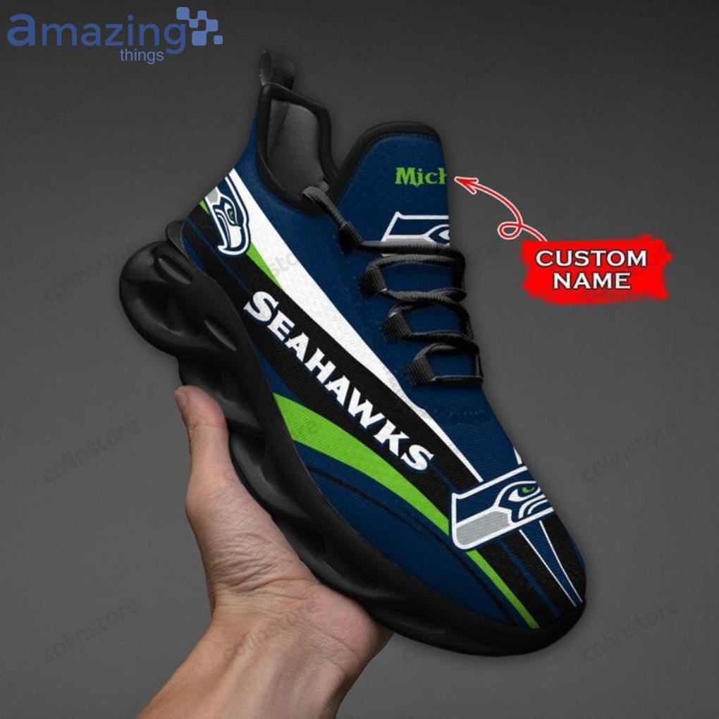 Seattle Seahawks Logo Black Stripe Running Sneaker Max Soul Shoes In Navy  Blue Gift For Men And Women - Banantees