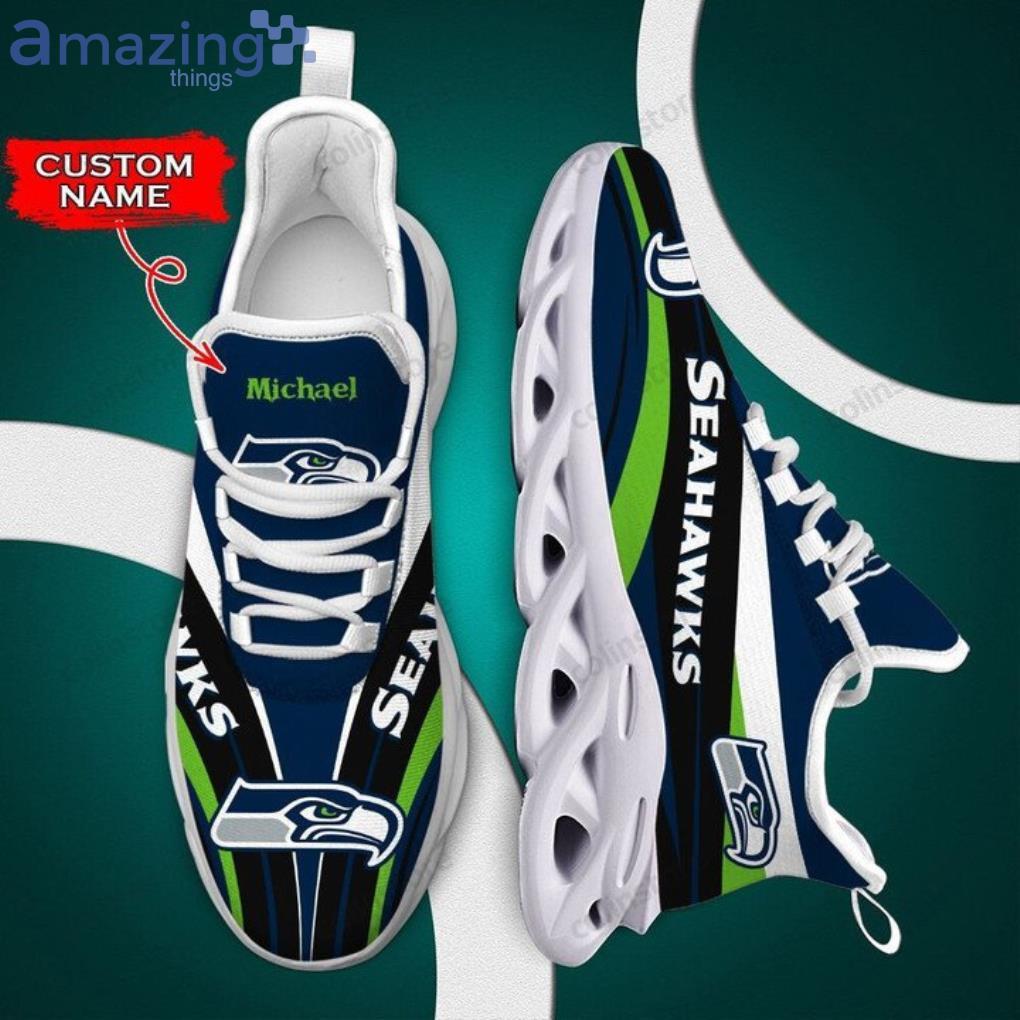 NFL Seattle Seahawks Custom Name Navy Black Max Soul Shoes Gift For Fans Sport Product Photo 1